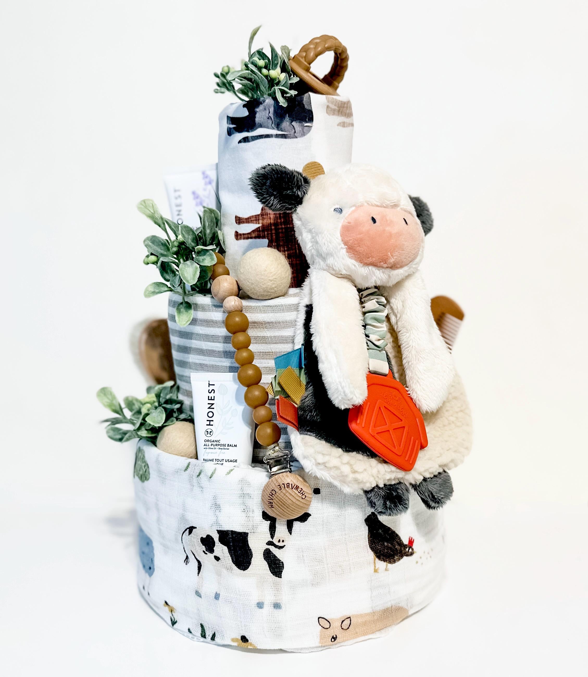 Barnyard Baby Diaper Cake, Farm Babies, Cow Diaper Cake